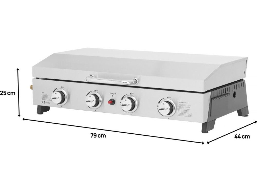 Gas-Plancha mit 4 Brennern und Deckel "Fasto" - 10 kW - Grau