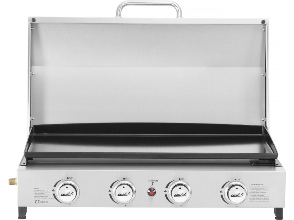 Gas-Plancha mit 4 Brennern und Deckel "Fasto" - 10 kW - Grau