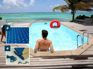 Holzpool "Cordoue" - 3,48 x 2,15 x 1,18 m + Luftpolster-Abdeckplane 180 µ - Winterplane 280 g/m²