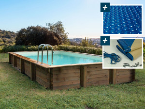 Pool aus Holz im Bausatz Rechteckig "Murano" - 12.20 x 6.20 x 1.44 M - Luftpolsterplane 400 µ - Winterplane 280 g/M²