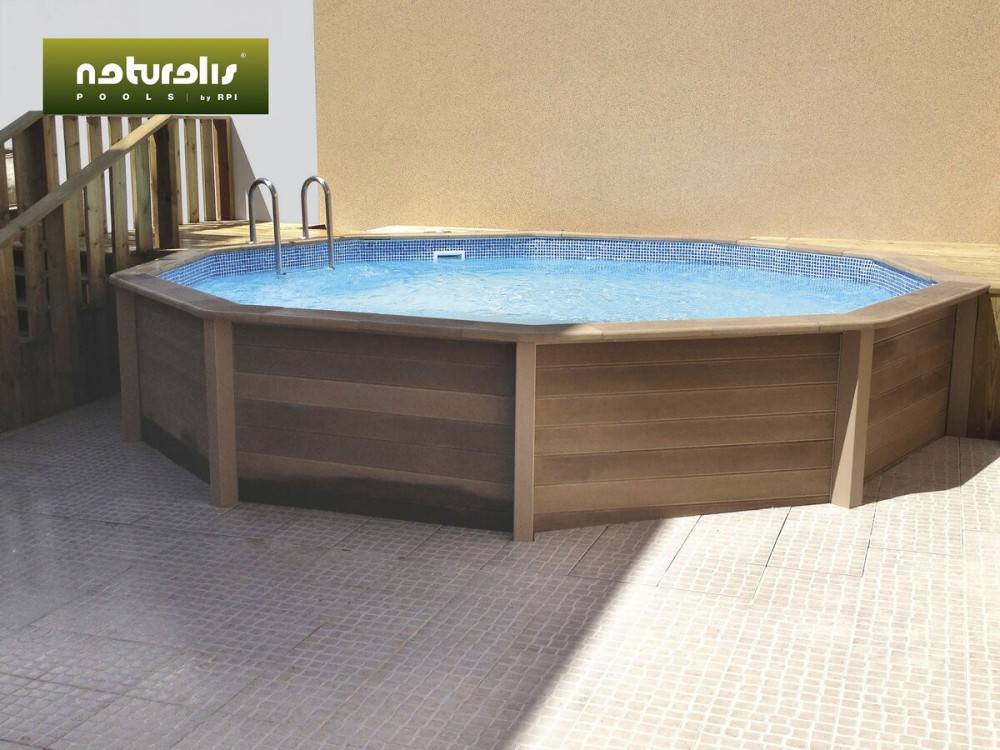 Betonpool in Holzoptik im Bausatz Zehnkant - 4.95 x 1.40 m