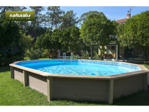 Betonpool in Holzoptik im Bausatz Zehnkant lang "Naturalis 2" - 6.36 x 4.74 x 1.28 m