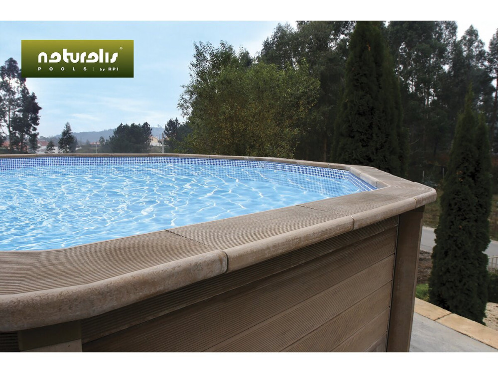 Betonpool in Holzoptik im Bausatz Zehnkant lang "Naturalis 2" - 6.36 x 4.74 x 1.28 m