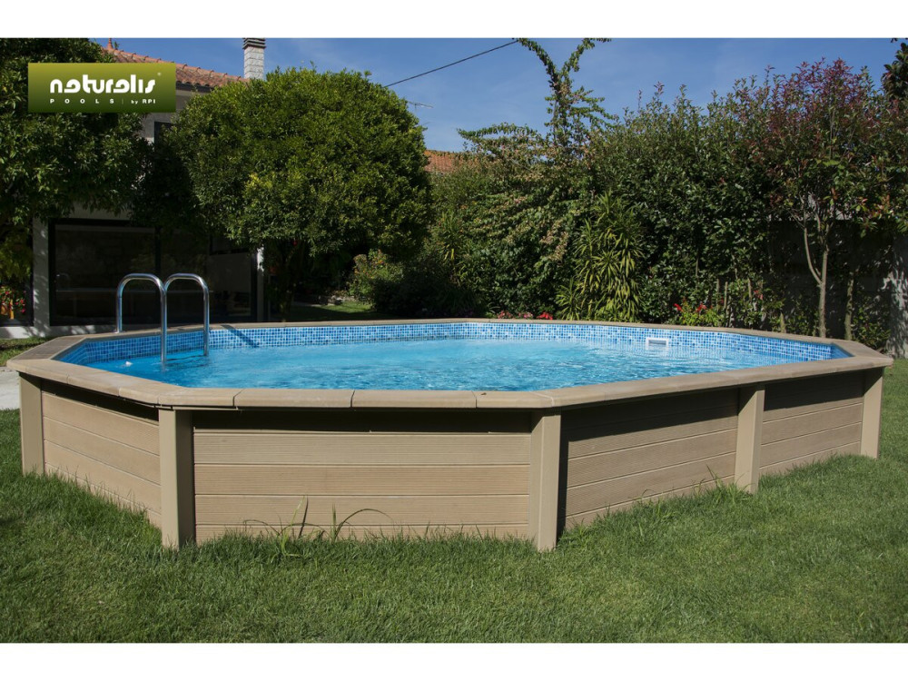 Betonpool in Holzoptik im Bausatz Zehnkant lang "Naturalis 2" - 6.36 x 4.74 x 1.28 m