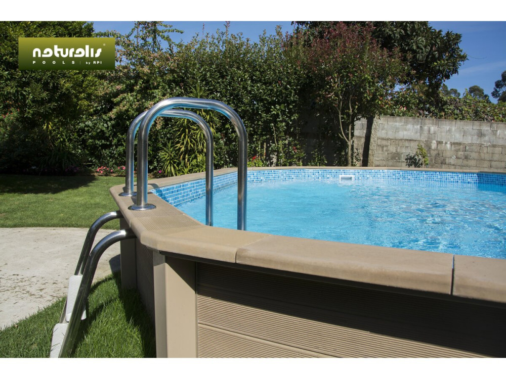 Betonpool in Holzoptik im Bausatz Zehnkant lang "Naturalis 2" - 6.36 x 4.74 x 1.40 m