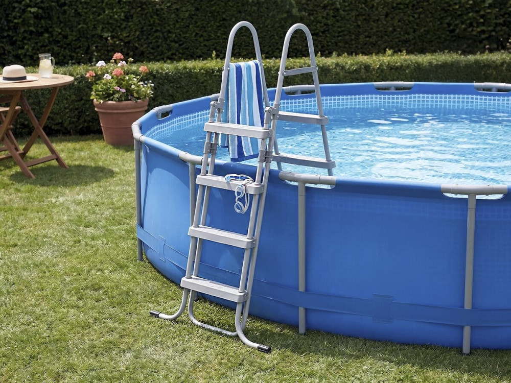 Pooltreppe mit Kindersicherheitssystem "Milo" - Grau