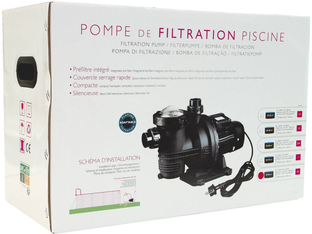 Filterpumpe "Aqualux Premium - 1" - 15.9 m3/h - Für versenkte Pools von 50-70 m3