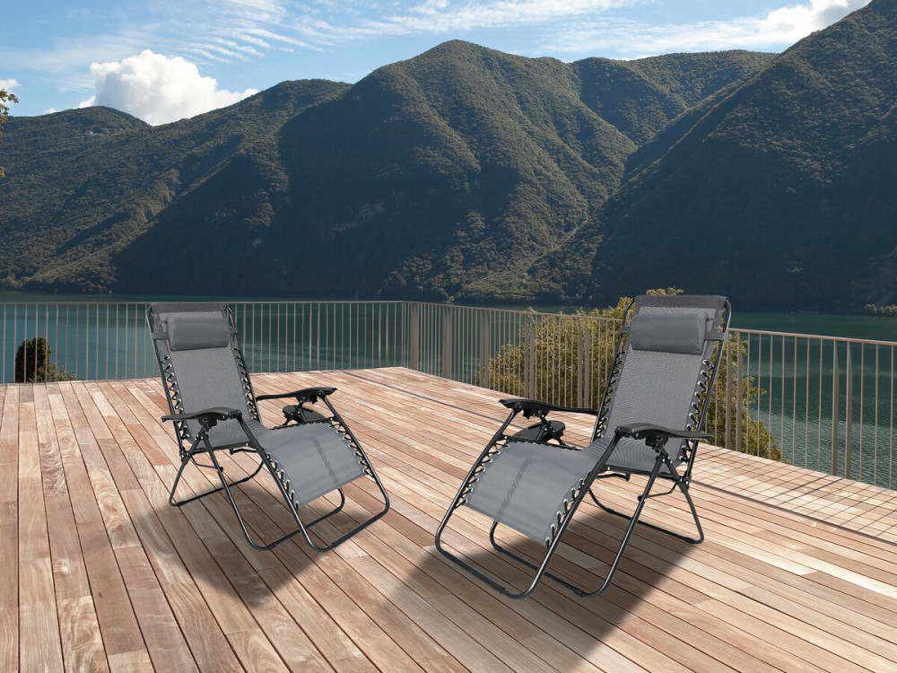 2er-Set Gartensessel mit Schwerkraft-Neiger "Sintra" - Grau