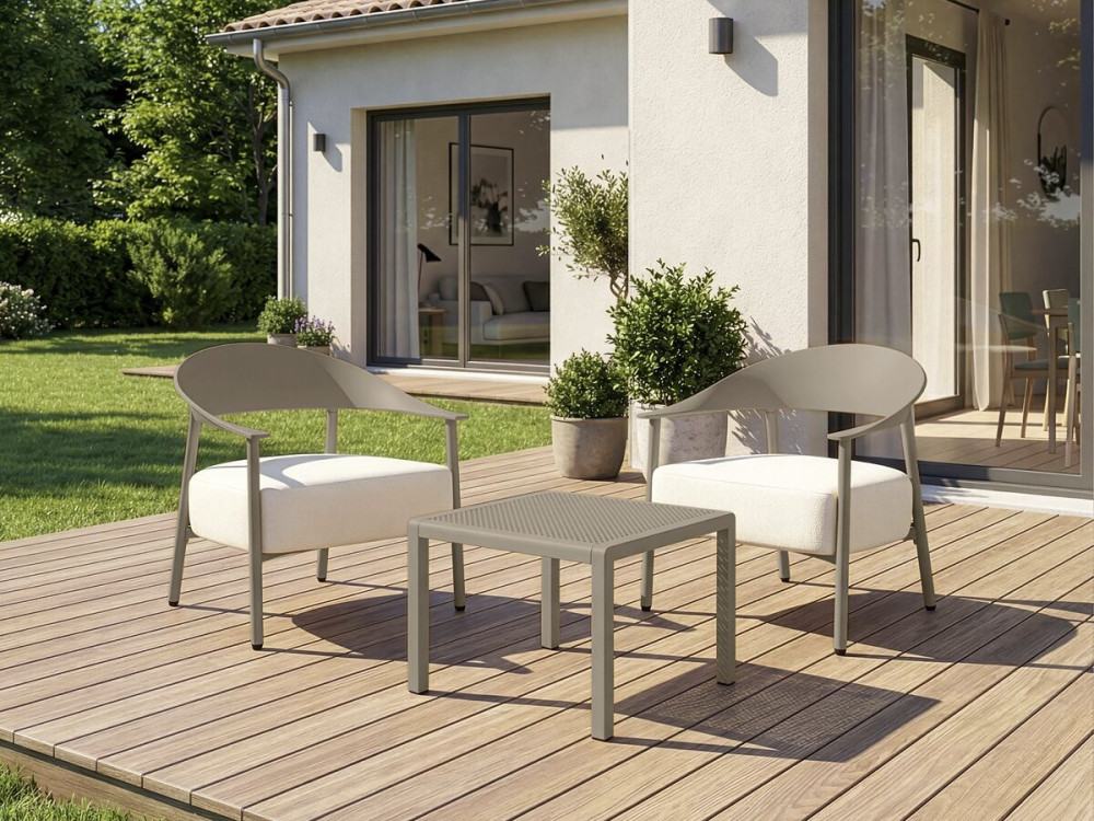2er-Set Gartensessel aus Kunststoff und Metall "Céora" - Taupe