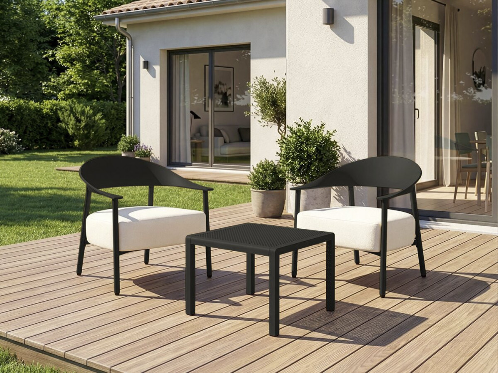 2er-Set Gartensessel aus Kunststoff und Metall "Céora" - Schwarz