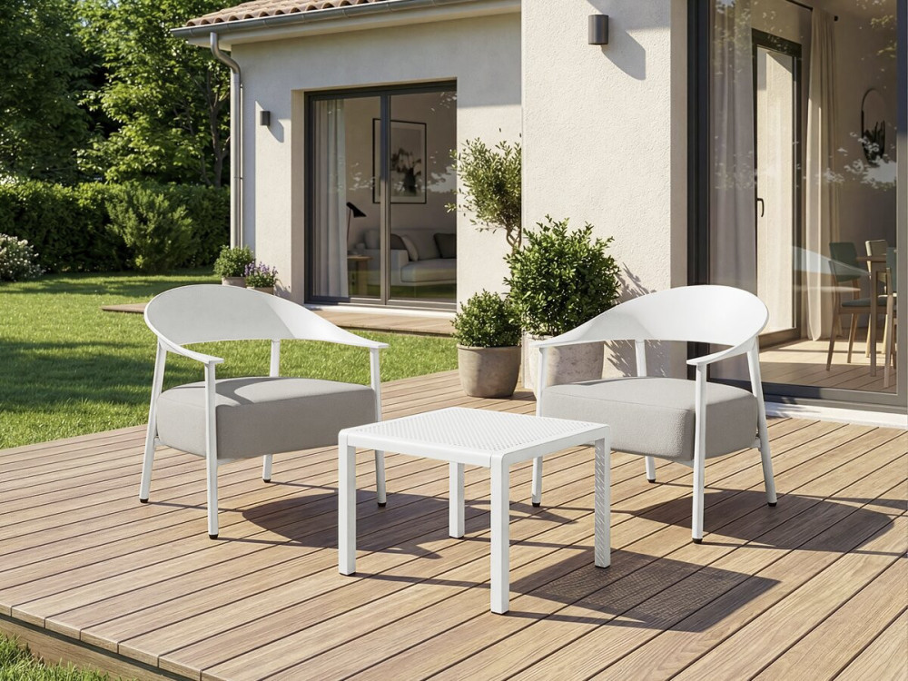 2er-Set Gartensessel aus Kunststoff und Metall "Céora" - Weiß