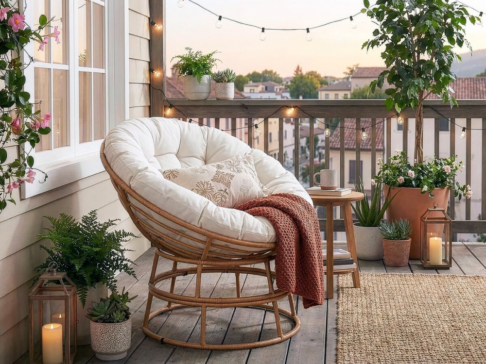 Papasan Sessel für drinnen und draußen im Loveseat-Stil "Bali" - Ø91cm - Beige
