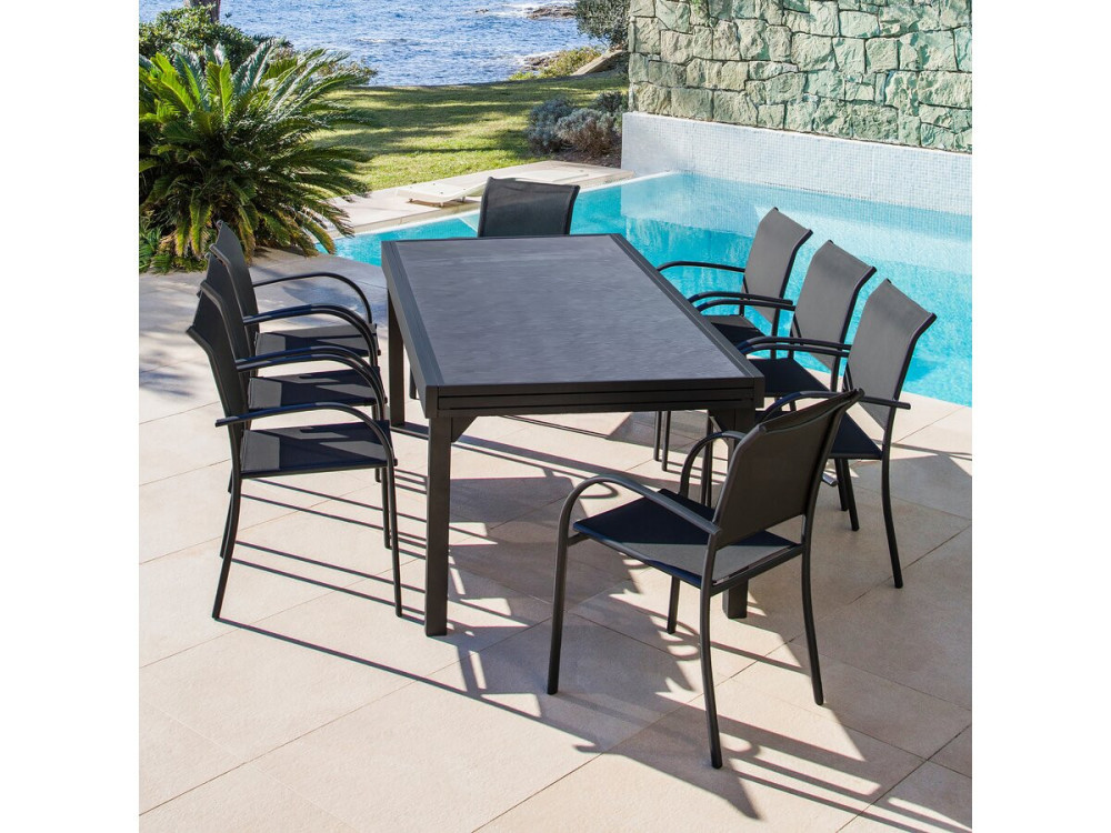 Gartentisch aus Aluminium ausziehbar "Lagos" - 140/280 x 90 x 76 cm - Schwarz