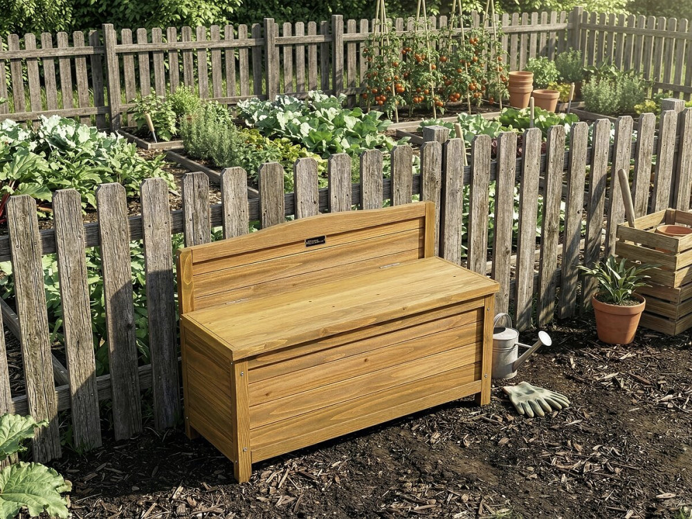 Holztruhenbank "Ben" - 90 x 33 x 60 cm - Braun