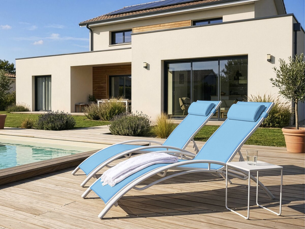 Sonnenliege aus Aluminium "Beauty" - Phoenix - Blau - 2er-Set