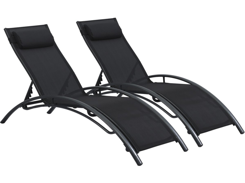 Sonnenliege aus Aluminium 2er-Set Beauty "Phoenix" Schwarz