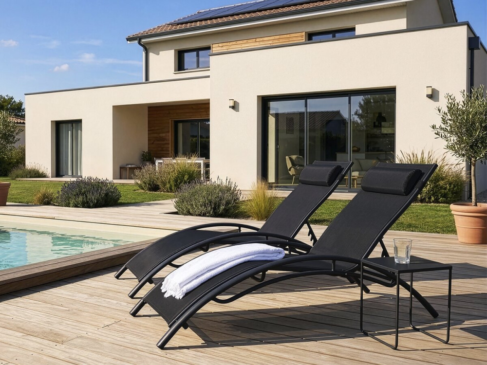 Sonnenliege aus Aluminium 2er-Set Beauty "Phoenix" Schwarz