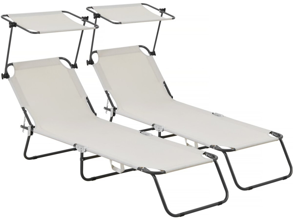 Klappbare Sonnenliege 2er-Set "Lazy" - Mit Sonnenschutz - Beige