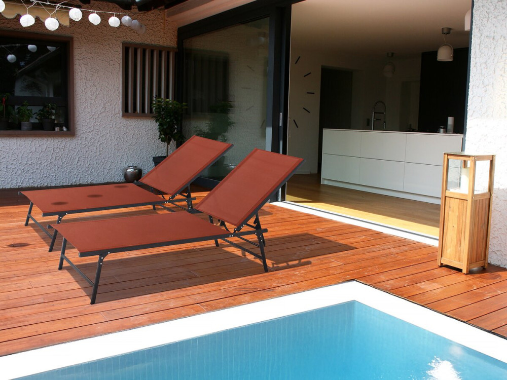 2er-Set Sonnenliegen aus Metall „Sublima“ – 180 x 54 x 104 cm – Terrakotta