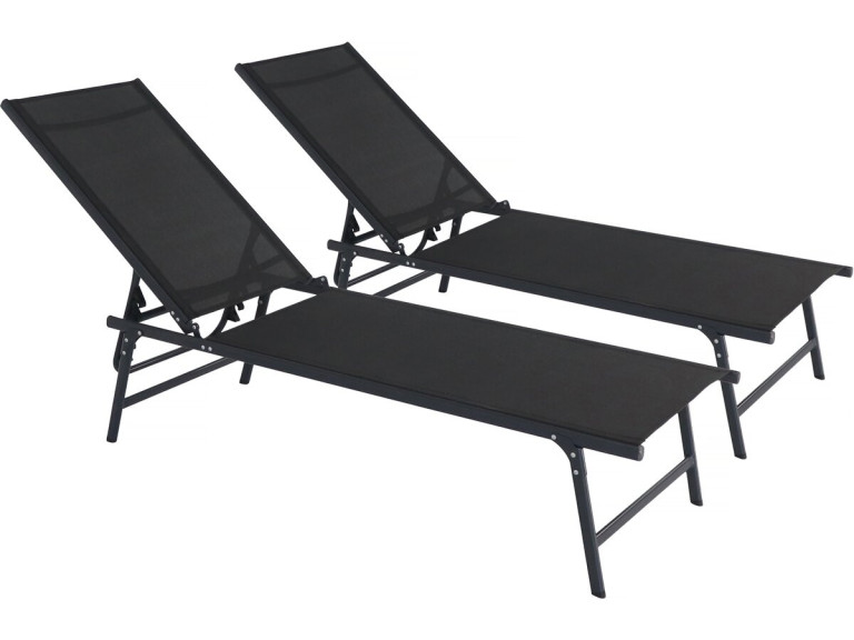 2er-Set Sonnenliegen „Sublima”  aus Metall – 180 x 54 x 104 cm – Schwarz