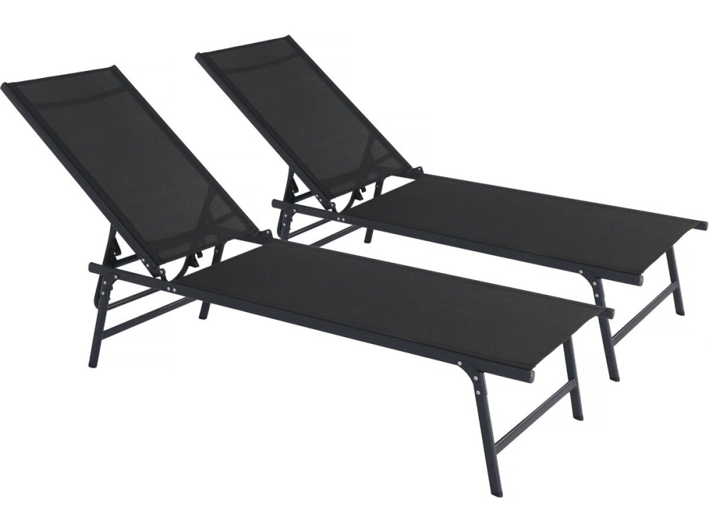 2er-Set Sonnenliegen „Sublima”  aus Metall – 180 x 54 x 104 cm – Schwarz
