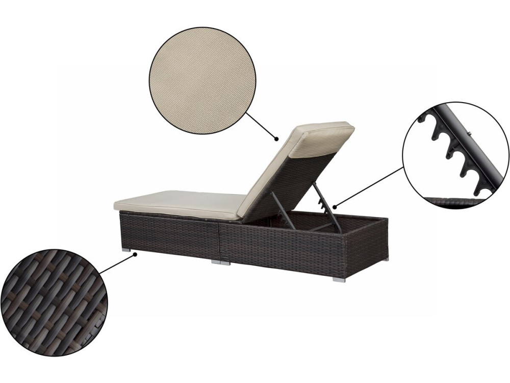 2er-Set Sonnenliegen aus Harzgeflecht mit Kissen und Couchtisch "Alice" - Braun