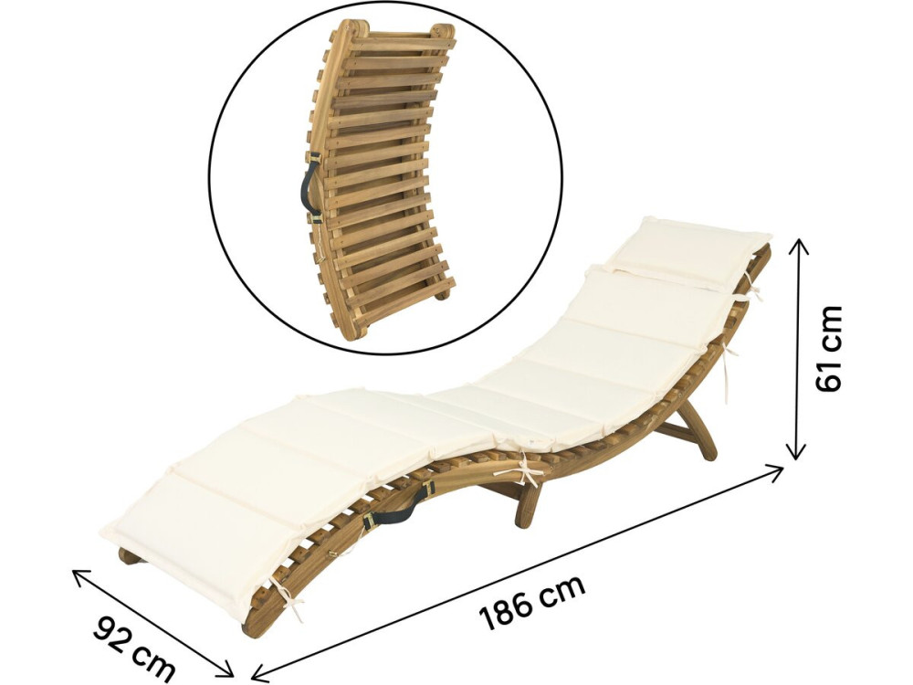 Sonnenliege aus Holz inkl. Kissen "Jakarta" - Beige