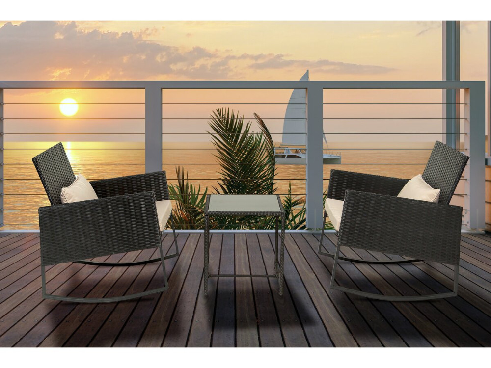 Gartenlounge Schaukelstühle aus Polyrattan "Garden" - Schwarz