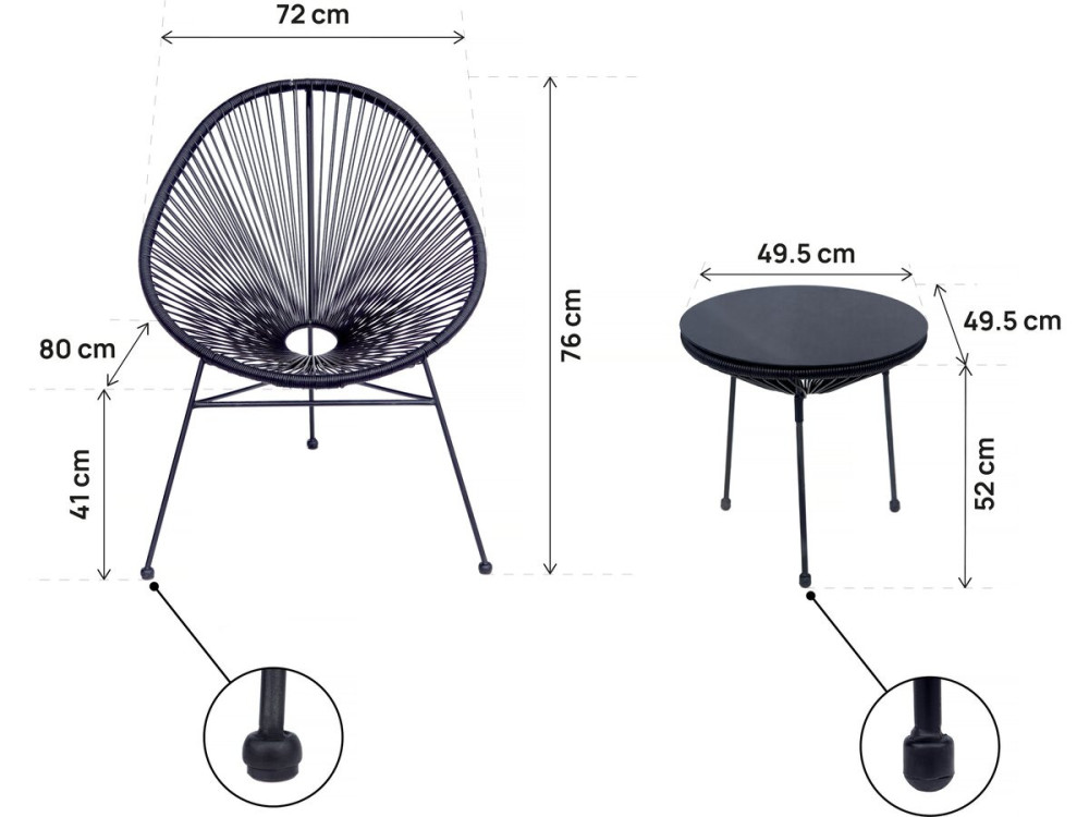Gartenmöbelgarnitur Acapulco aus Metall „Odea“ – 2-Sitzer – Schwarz