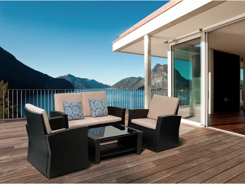 Terrassenmöbel-Set "Ilana" - 4 Teile - Weide - Schwarz