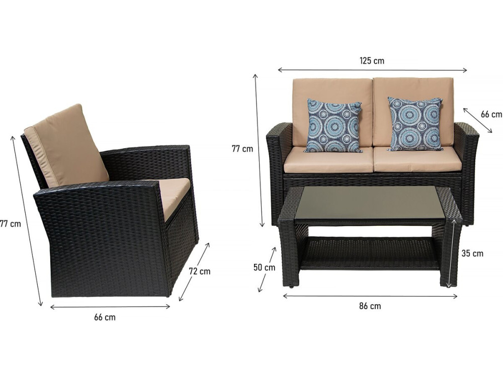 Terrassenmöbel-Set "Ilana" - 4 Teile - Weide - Schwarz