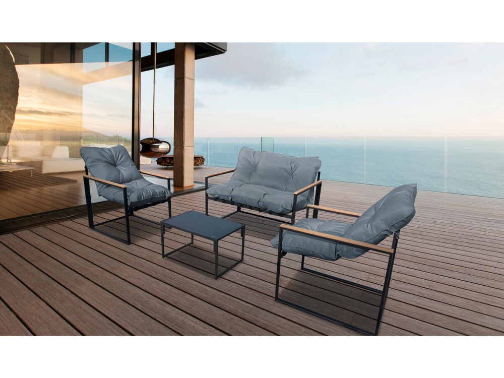 Gartenlounge "Jules" - 4 Personen - Grau/Schwarz