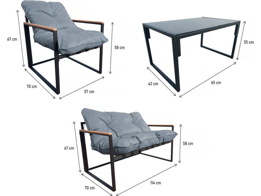 Gartenlounge "Jules" - 4 Personen - Grau/Schwarz