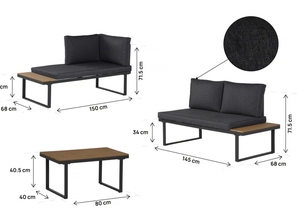 Gartenmöbel Ecksofa mit Holzimitatdekor "Liora" - 4 Sitzplätze - Grau