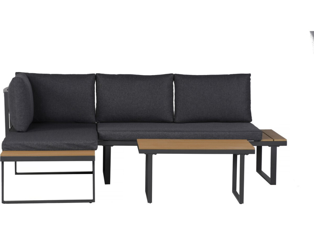 Gartenmöbel Ecksofa mit Holzimitatdekor "Liora" - 4 Sitzplätze - Grau