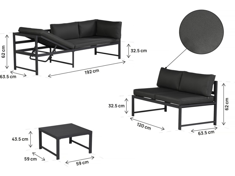 Gartenmöbelset aus Metall "Etna" - 6 Sitzplätze - Grau