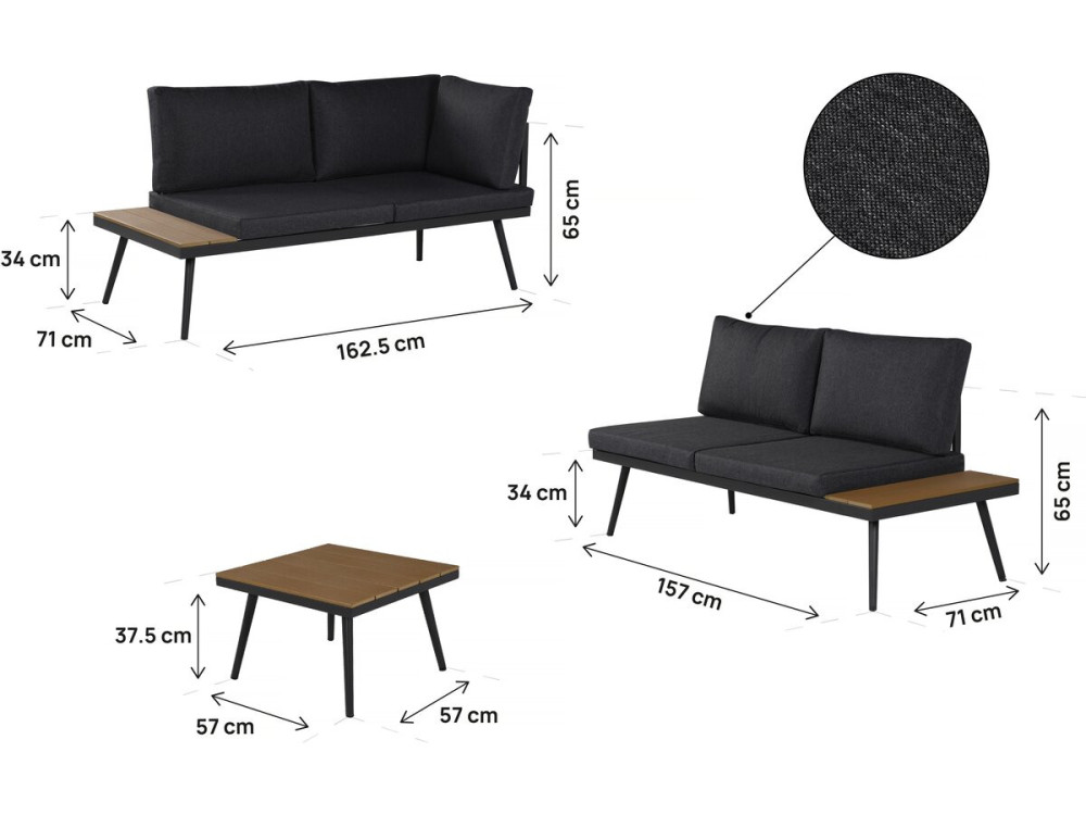 Gartenmöbel Ecksofa mit Holzimitatdekor "Mira" - 4 Sitzplätze - Grau