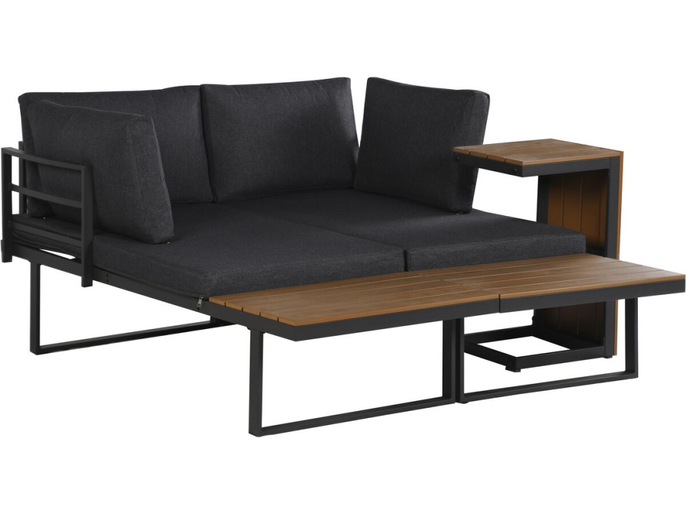 Gartenmöbel Ecksofa mit Holzimitatdekor "Sylva" - 4 Sitzplätze - Grau