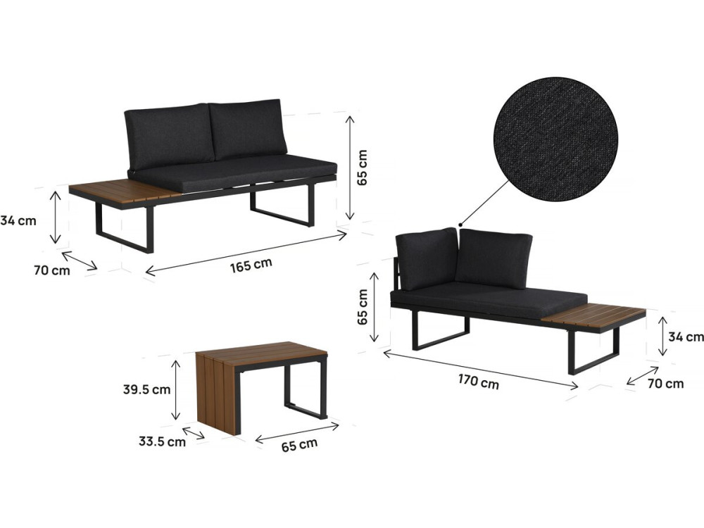 Gartenmöbel Ecksofa mit Holzimitatdekor "Sylva" - 4 Sitzplätze - Grau
