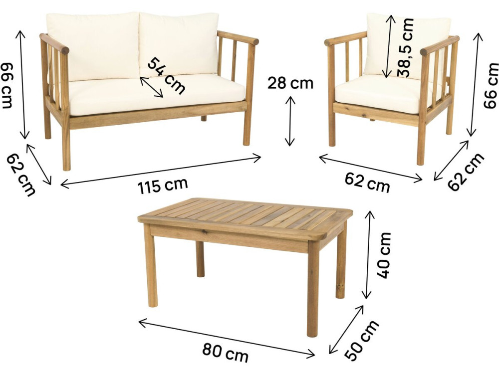 Gartenmöbel aus Holz mit inbegriffenen Kissen "Milano" - 4 Sitzplätze - Beige
