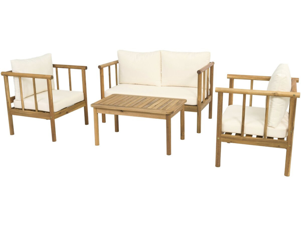 Gartenmöbel aus Holz mit inbegriffenen Kissen "Milano" - 4 Sitzplätze - Beige