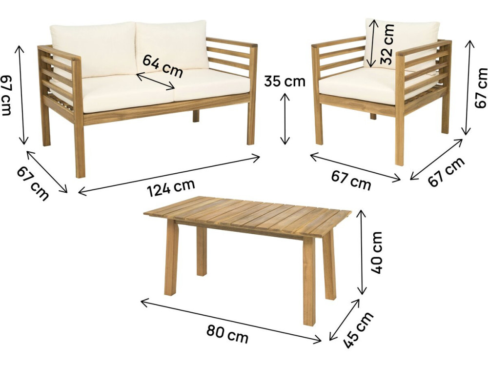Gartenmöbel aus Holz mit inbegriffenen Kissen "Beckham" - 4 Sitzplätze - Beige