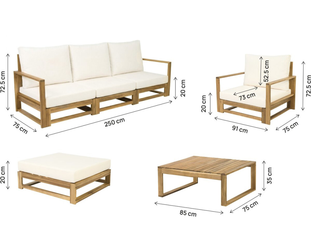 Gartenmöbel aus Holz, modular mit Kissen "Bellingham" - 5 Plätze - Beige