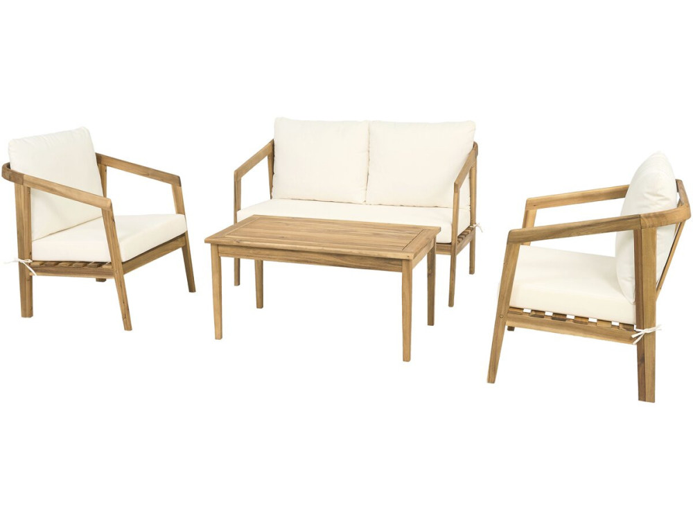 Gartenmöbel aus Akazienholz mit Kissen "Presley" - 4 Sitzplätze - Beige