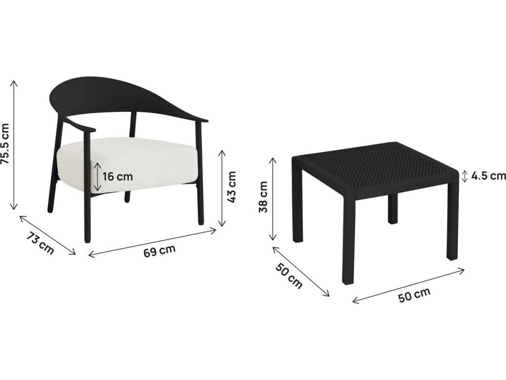Gartenmöbel aus Metall und Kunststoff "Céora" - 2 Sitzplätze - Schwarz