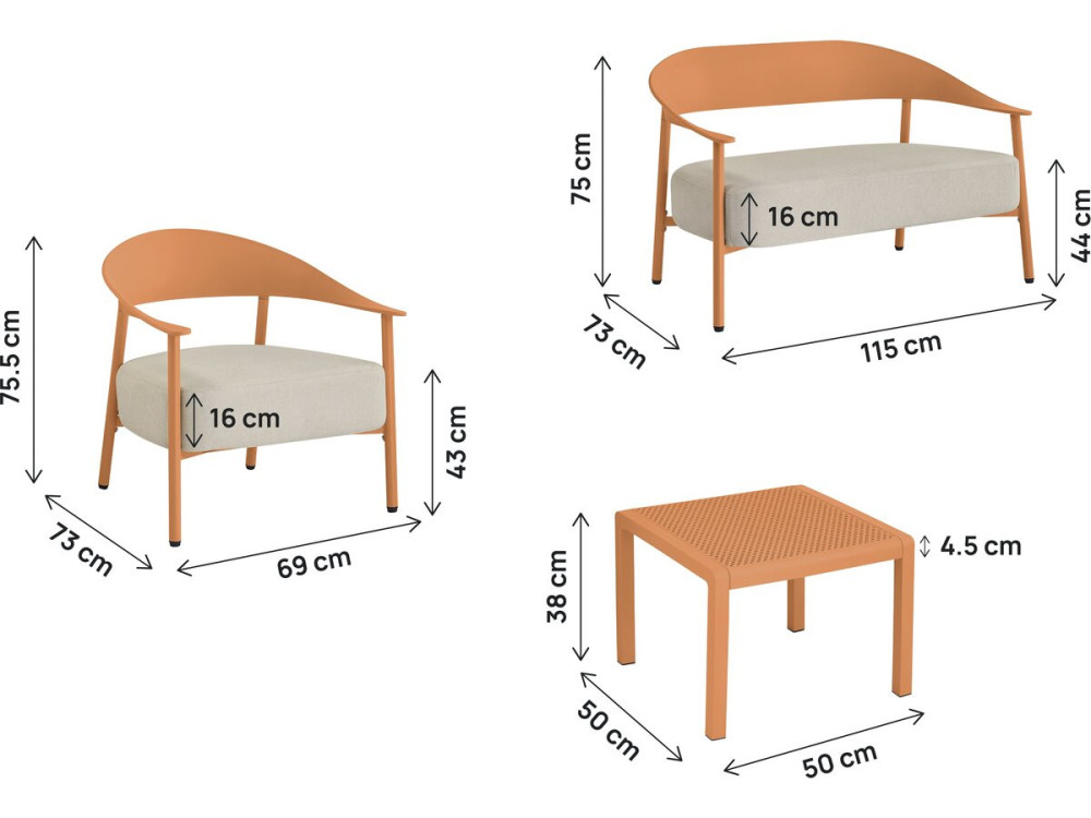 Gartenmöbel aus Metall und Kunststoff "Céora" - 4 Sitzplätze - Orange