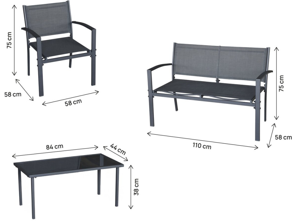 Gartenmöbel aus Metall "Lino II" - 4 Sitzplätze - Schwarz