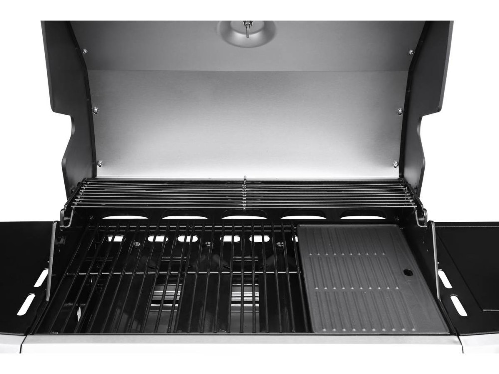Gasgrill mit LED "Bingo 5" - 5 Brenner davon 1 Seitenbrenner - 15,2 kW + Schutzhülle - Silberfarben