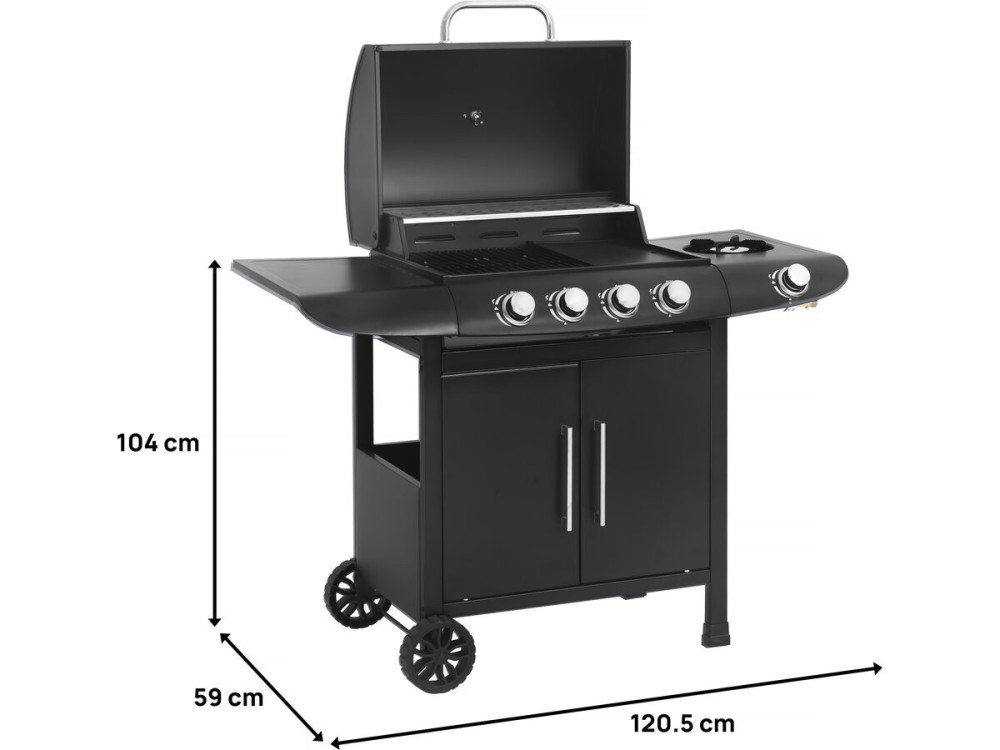 Gasgrill "Feria 5" - 5 Brenner davon 1 Seitenbrenner - 14,5 kW - Schwarz