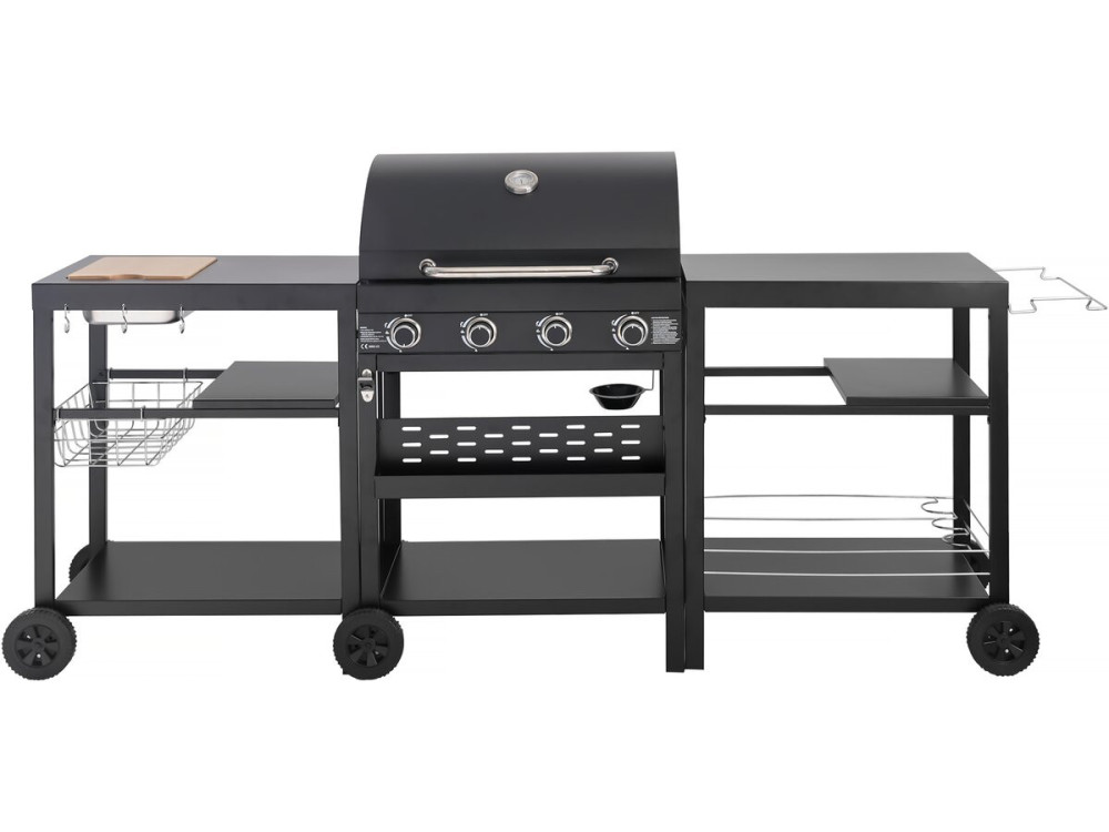 Gasgrill für Outdoorküche - 12 kW - 4 Brenner - Schwarz